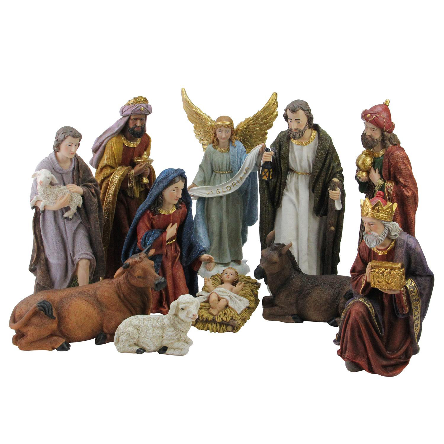 Northlight 11pc Blue and Red Christmas Nativity Figurine Set 12.25