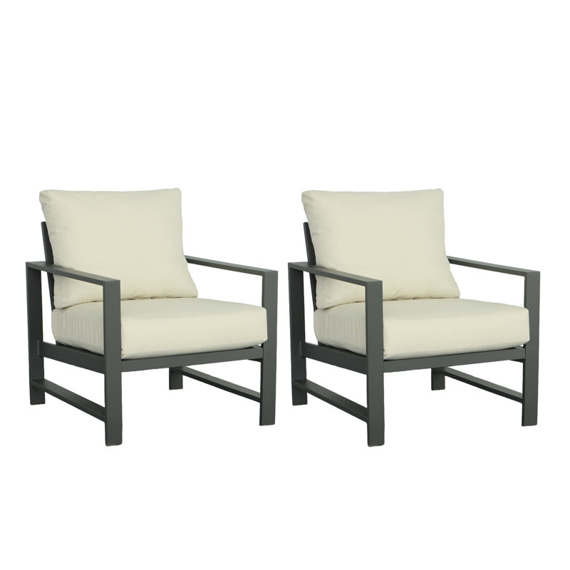 Gray Aluminum Outdoor Chair with Beige Cushions