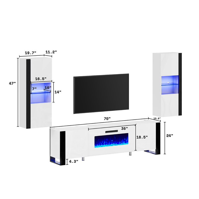 Bhhatu 70“ Entertainment Center for TVs with Electric Fireplace Included,White, White, 70"