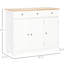 Buffet de cuisine moderne blanc avec comptoir en bois massif, 3 tiroirs, portes, tablette réglable dans le comptoir, pour une organisation attrayante