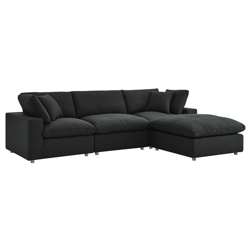 Commix Down Filled Overstuffed 4 Piece Sectional Sofa Set, Black Polyester Blend