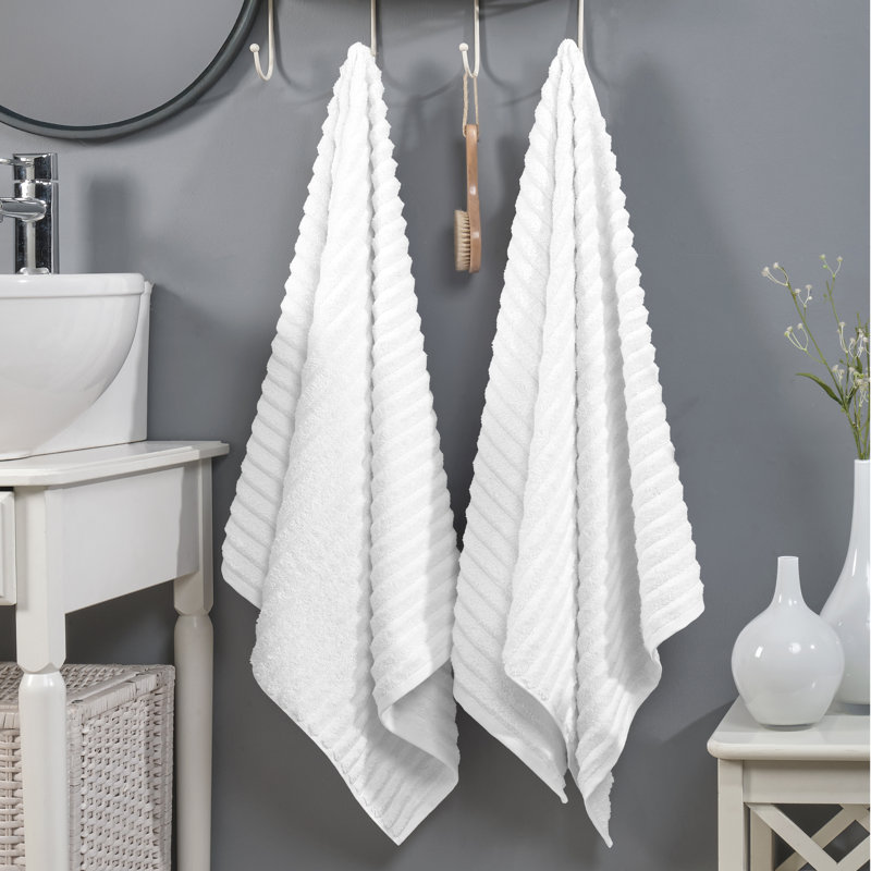 Elegant Comfort 100% Turkish Cotton Corduroy Ribbed Luxury Soft 2 Pack Bath Towels 27 X 54 Inch -  Plush, Absorbent, Quick Dry, Hotel Spa Quality Towels For Bathroom Essentials