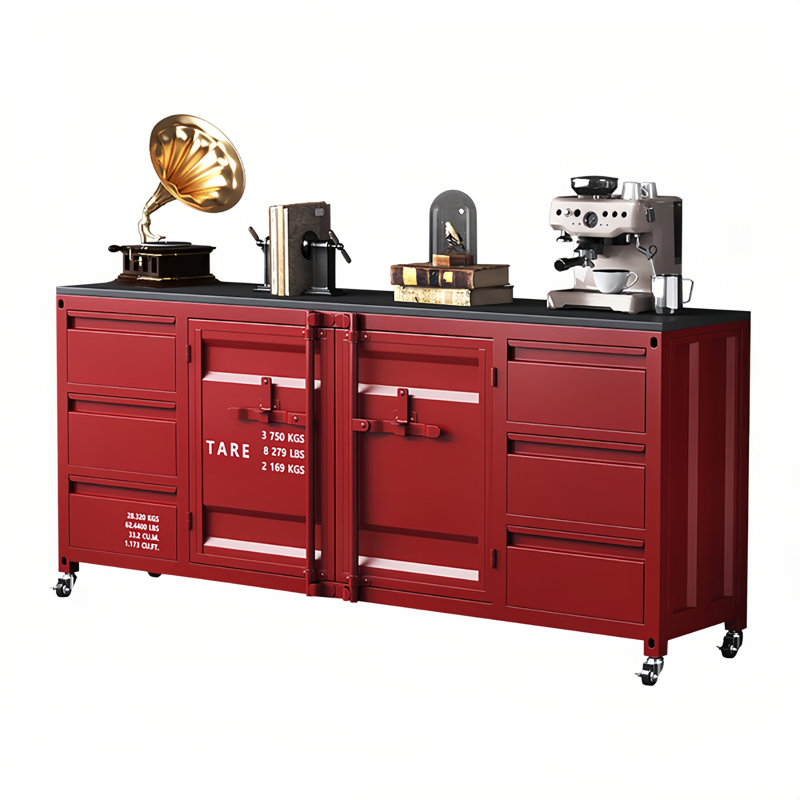 Industrial style iron workbench, Red