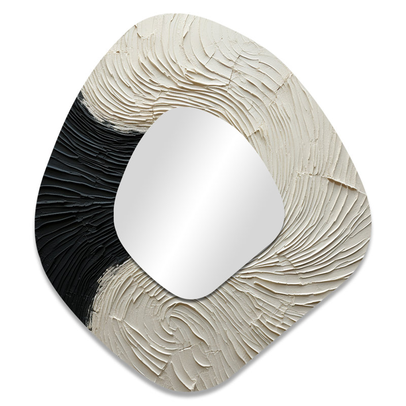 Minimalisme noir et blanc, réunion de peinture - miroir asymétrique côtier, miroir mural de forme unique crème, impression d'art en métal