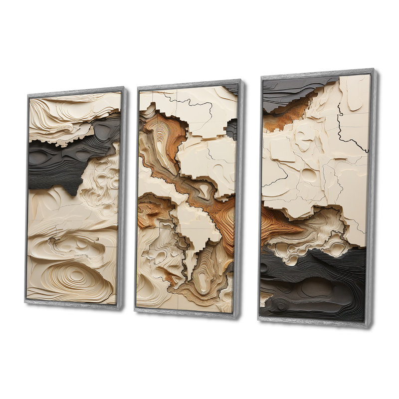 Ensemble de décoration murale beige et brun «African River Collage», H 40 po x l 60 po x P 1 po, Encadrement argenté