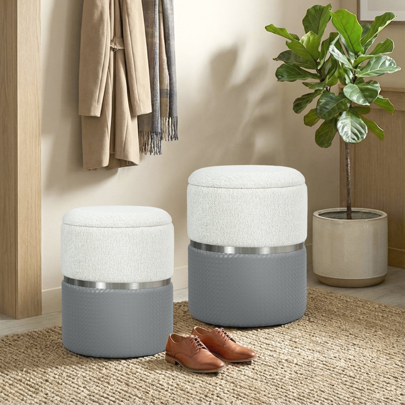 36cm Wide Ottoman, White/Grey
