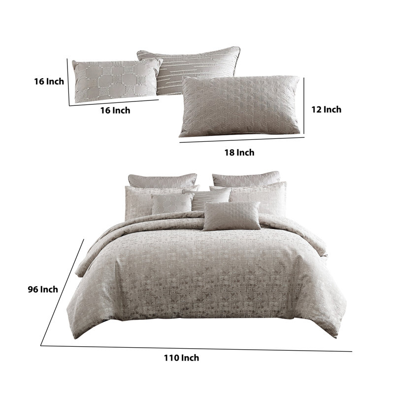 10 piece king polyester comforter set with jacquard print, grey, King Comforter +9 Additional Pieces