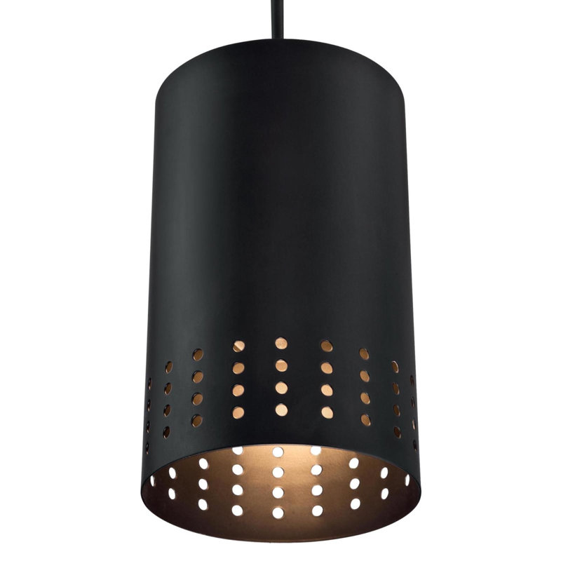 Luminaire suspendu cylindrique simple à 1 lumière Montanez, Noir mat