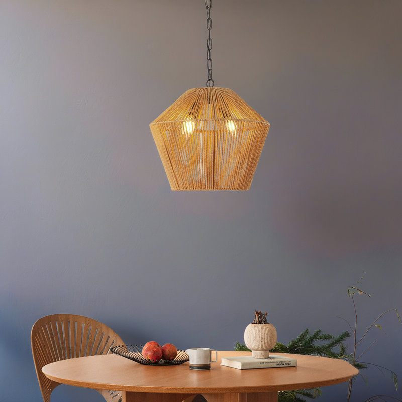 Luminaire suspendu en corde de chanvre Boho de 17 po - Design de ferme fait à la main - Hauteur réglable - Luminaire à 4 lumières?