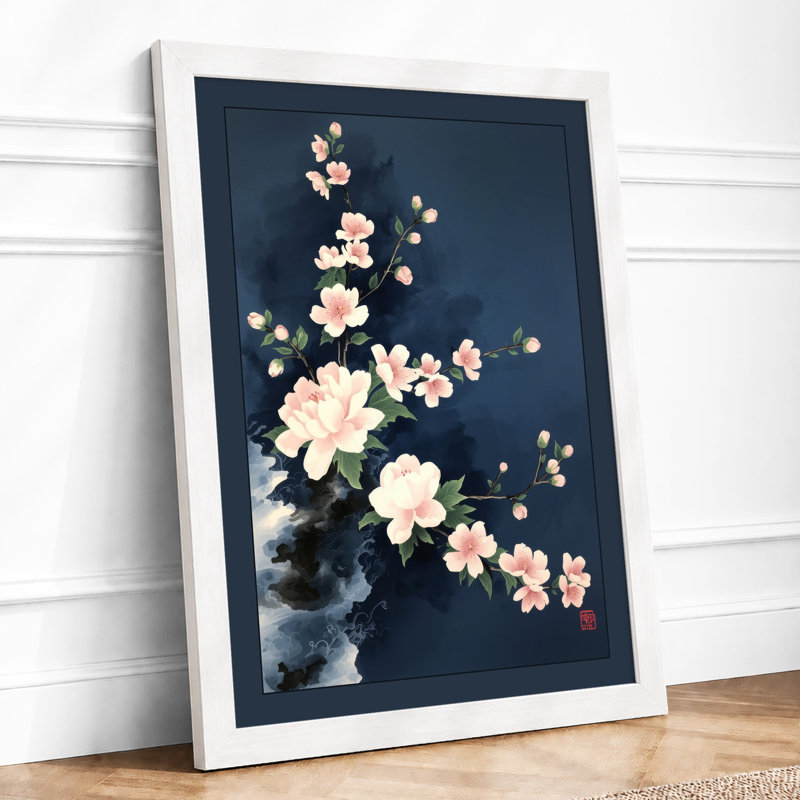 Pale Bloom Cascade Botanical - Framed Print, A2 - 59.4 x 42.0 cm, White
