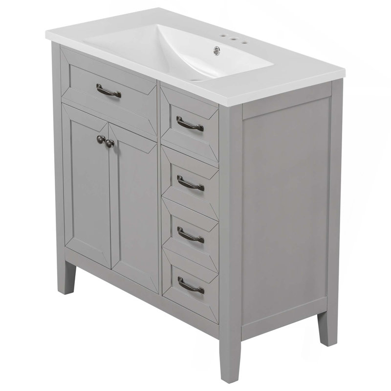 Meuble-lavabo 36 po avec lavabo, armoire de salle de bain avec tiroirs, structure solide et panneau de fibres à densité moyenne