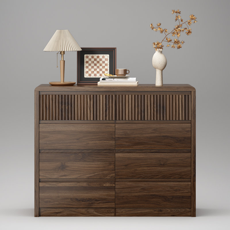 Modern 8-Drawer Dresser,Walnut Double Dresser Storage for Bedroom,50" W TV Stand for Living Room with Anti-tipping Devices