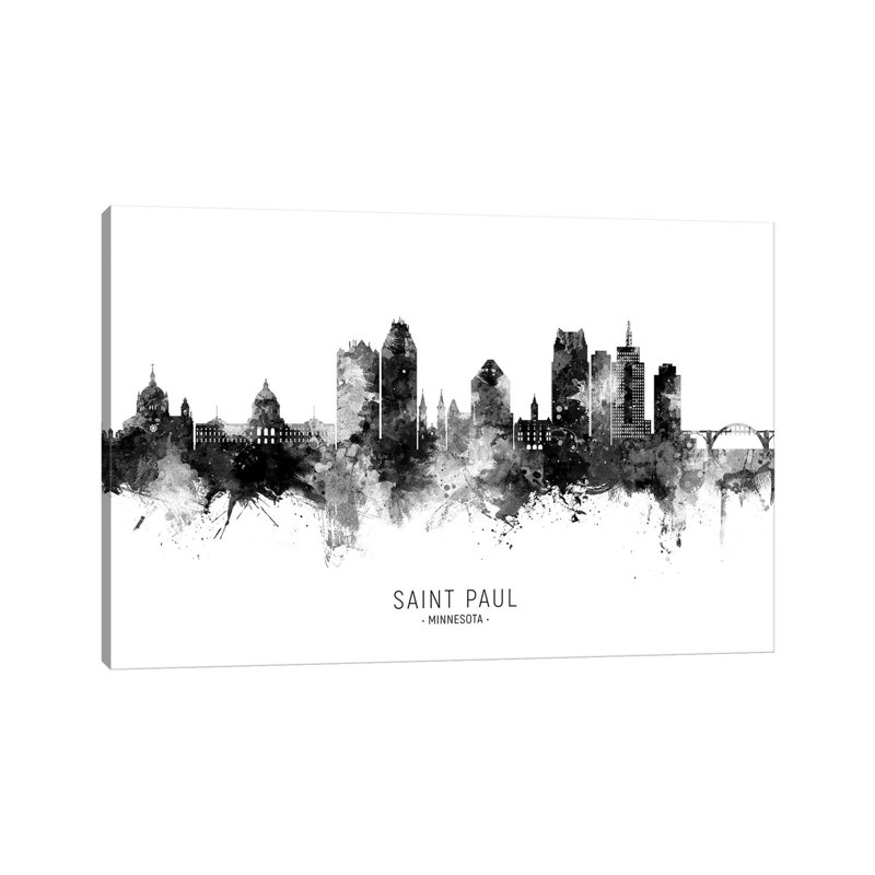 Saint Paul Minnesota Skyline Name Bw by Michael Tompsett - Wrapped Canvas Gallery-Wrapped Canvas Giclée