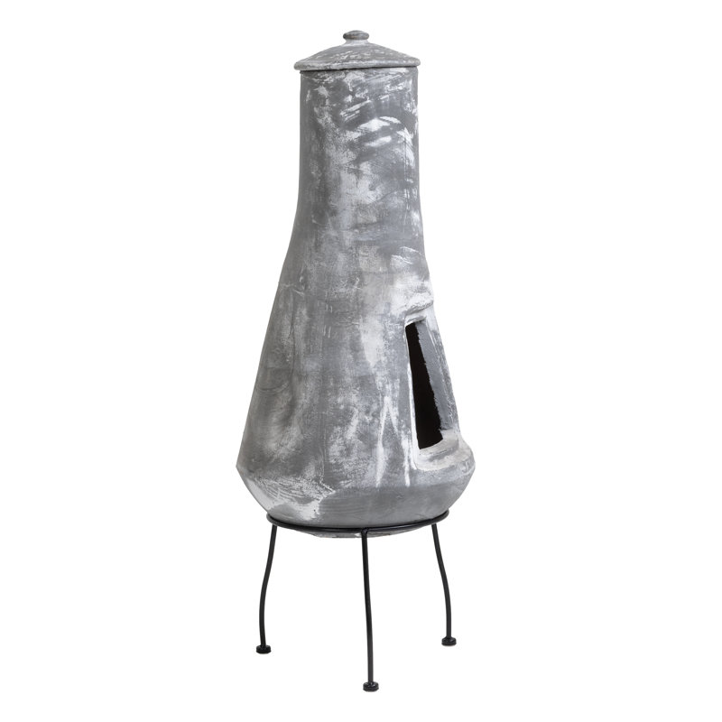 Hourglass Clay Wood Burning Smokeless Chimnea, Grey, 87cm H x 32cm W x 32cm D