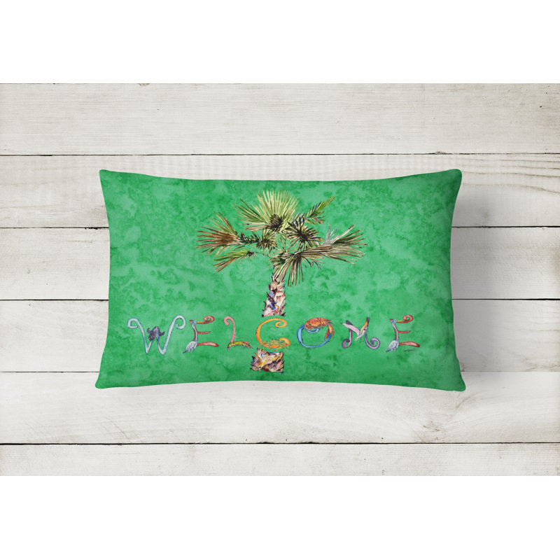  Welcome Palm Tree Indoor/Outdoor Throw Pillow, Green
