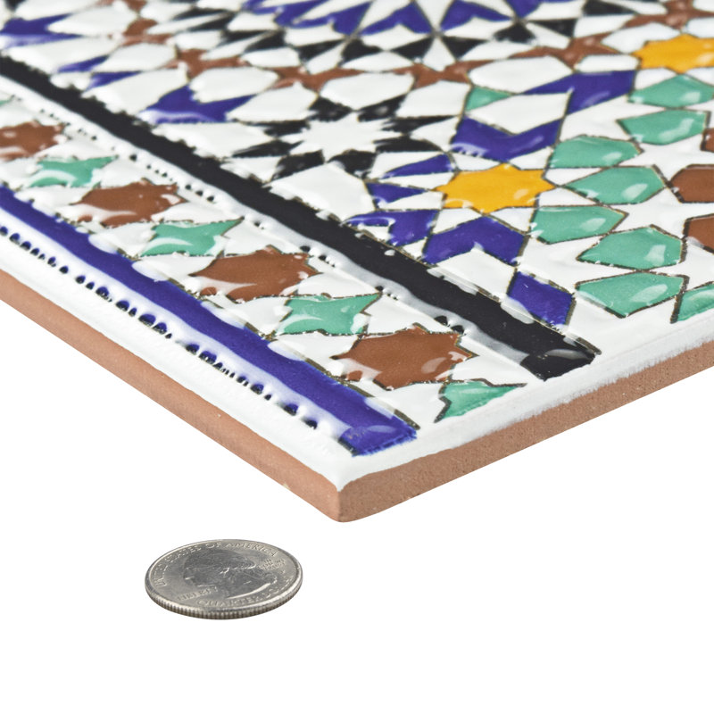 Sevillano Andalusa 8" x 8" Ceramic Cenefa Border Tile in Blue/Red/Green