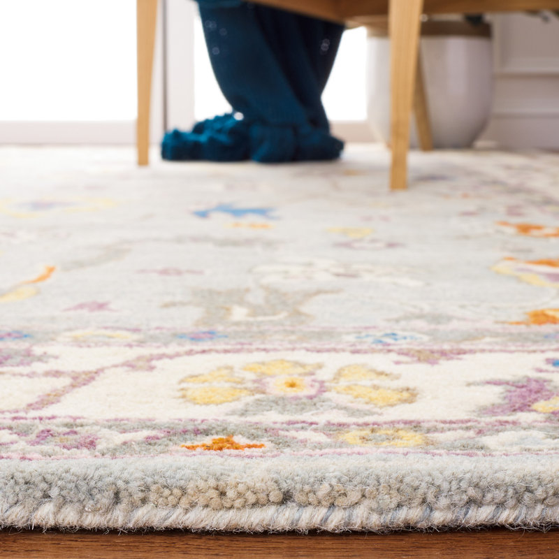 Tapis gris / ivoire en laine touffeté à la main Chasteen, Rectangle 8 pi x 10 pi