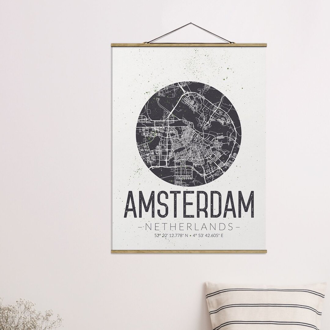 Grafikdruck Amsterdam Stadtplan - Retro