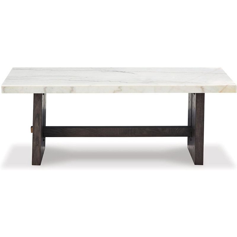 Burkhaus Dark Waxy Brown Oak and Marble Rectangular Coffee Table