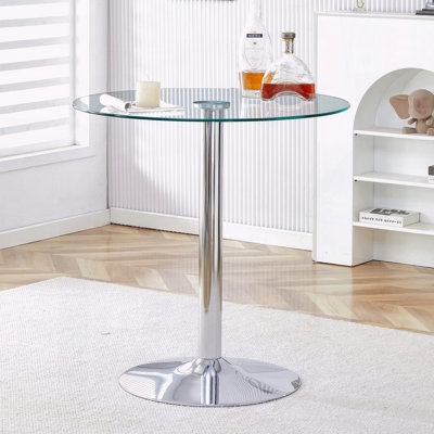 35" Round Glass Dining Table – Modern Minimalist with Electroplated Silver Legs