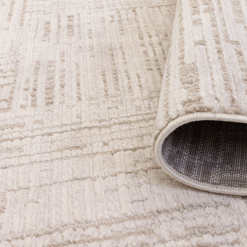 Sugna Geometric Criss Cross Beige Area Rug, Rectangle 80 x 140 cm