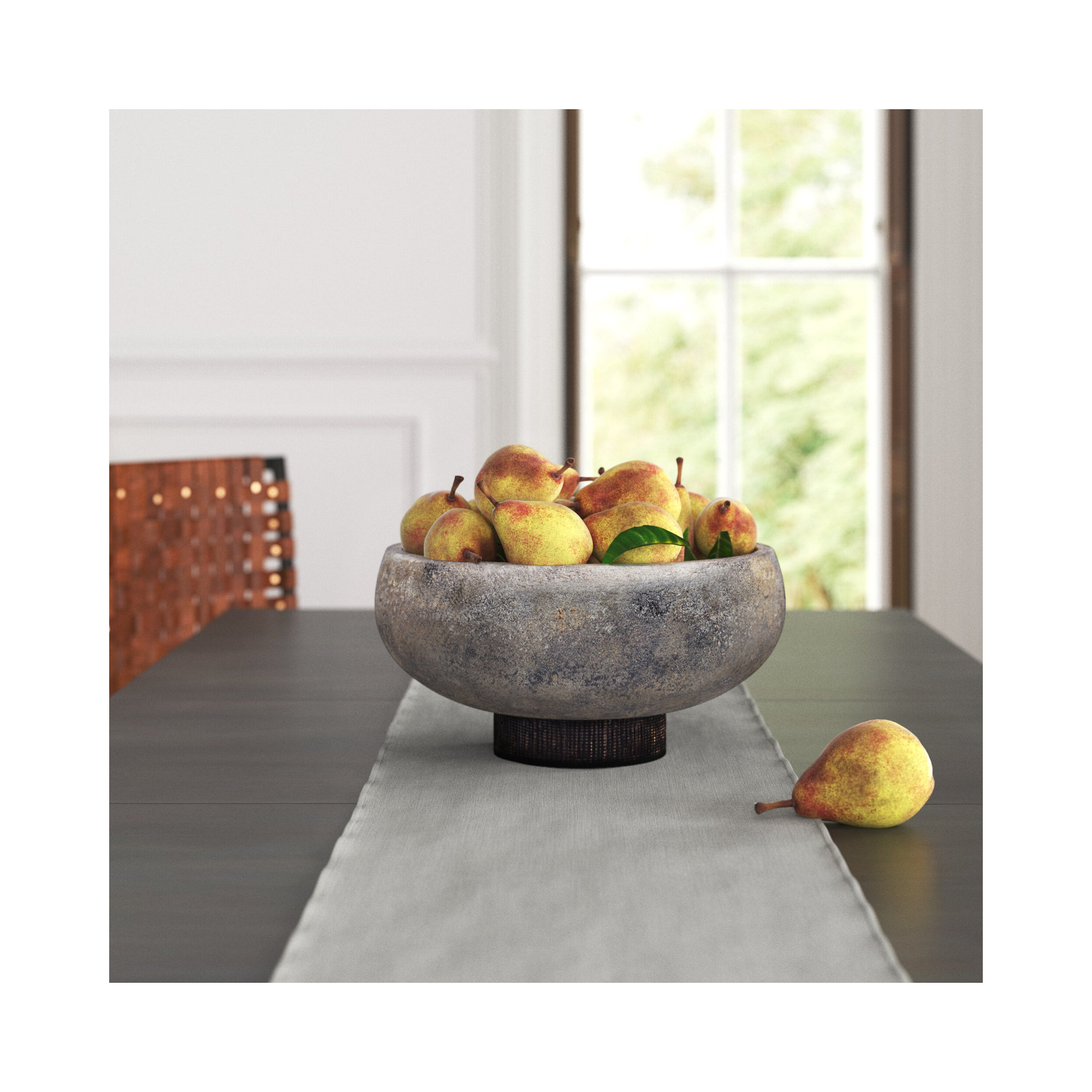 Veridian Textured Ceramic Decorative Bowl with Integrated Stand 