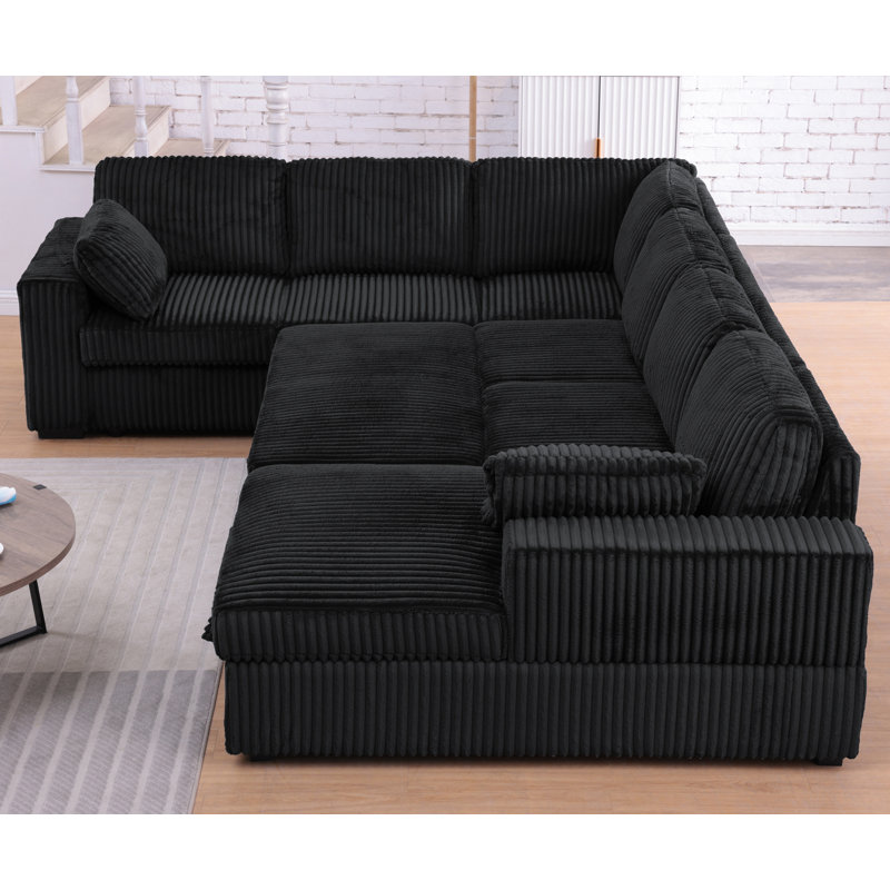 Sleeper Sectional Sofa with Pull-Out Bed, Storage Armrest, Right-Facing Storage Chaise, Black