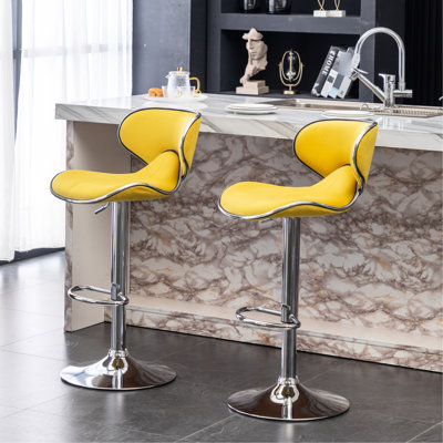 2 pièces pivotantes réglables en velours jaune - base en métal avec rotation à 360 ° et repose-pieds réglables en hauteur, 2 coussins de qualité