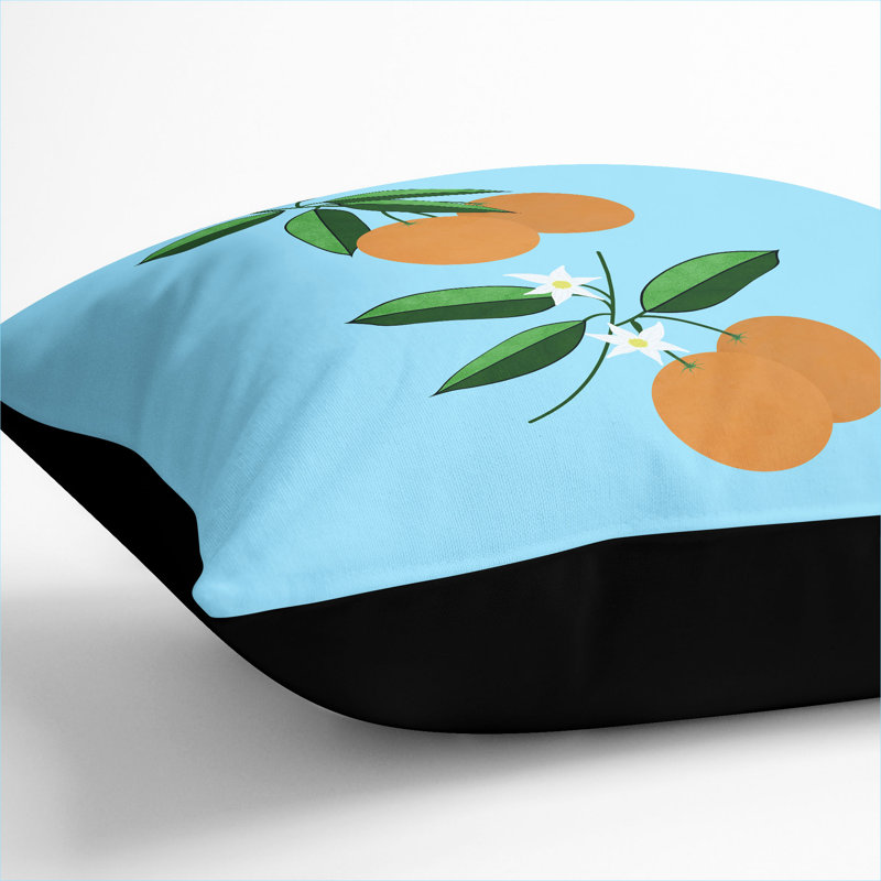 Orange Blossom Blue Square Throw Cushion, 55cm H x 55cm W x 20cm D, Black