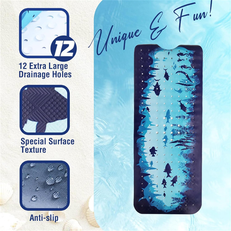 Blue Non-slip Ocean Bath Mat 40x16