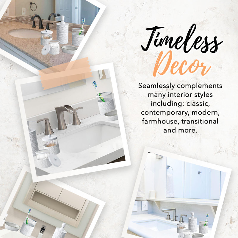 White Glossy Metal and Glass 5-Piece Bathroom Accessory Set