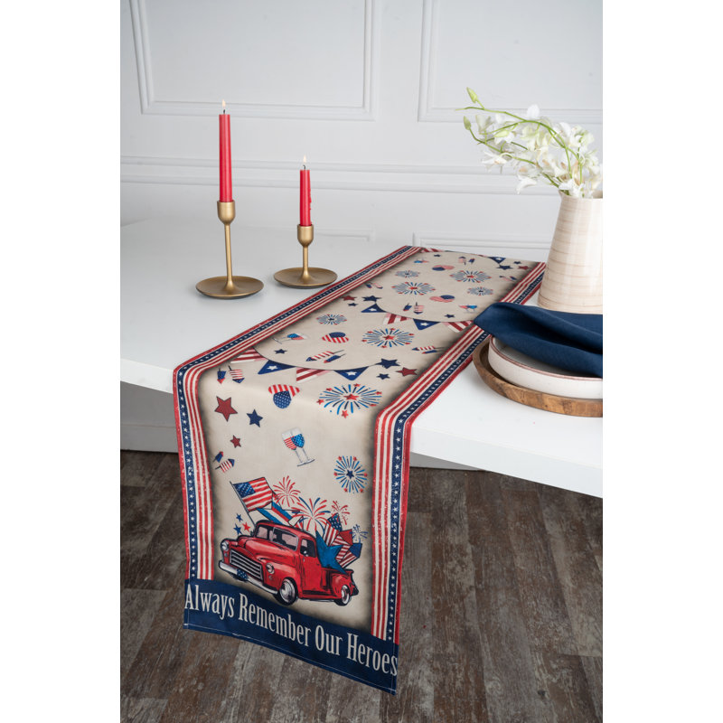 Table imprimée D'Moksha Homes, 4 juillet, 36 po x 13 po