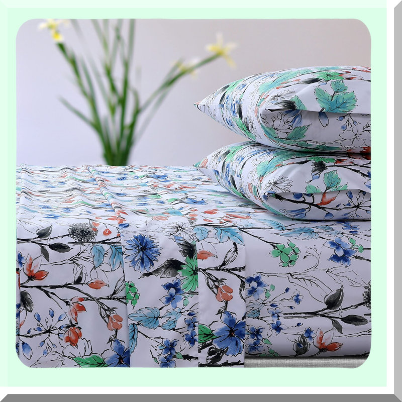 Luxury Green Leaf Queen Sheet Set - Deep Pocket, Oversized Flat, Printed Design - Soft Microfiber Bedding for a Cozy Night's Sleep