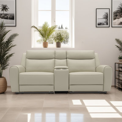 Cobe Manual Recliner Loveseat, 41 Inch, Center Console, Grain Leather
