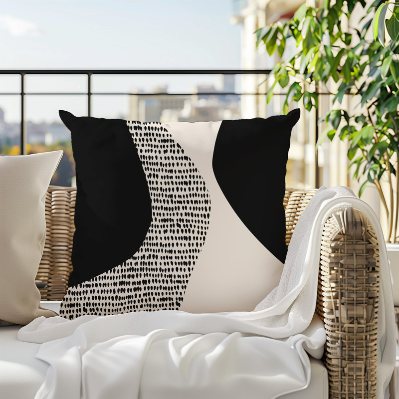 Coussin carré intérieur / extérieur pia, H 17 po x l 17 po, Noir/Blanc cassé