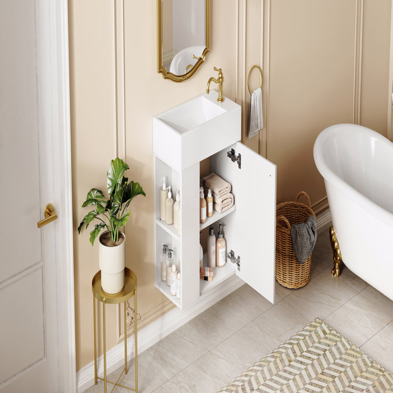 Meuble-lavabo flottant moderne de 18,5 po avec lavabo en résine - pour les petites salles de bain, rangement à gauche