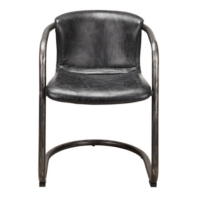 Chaise de salle à manger, cuir fleur vieilli, pieds élégants en fer, noir - ensemble de deux
