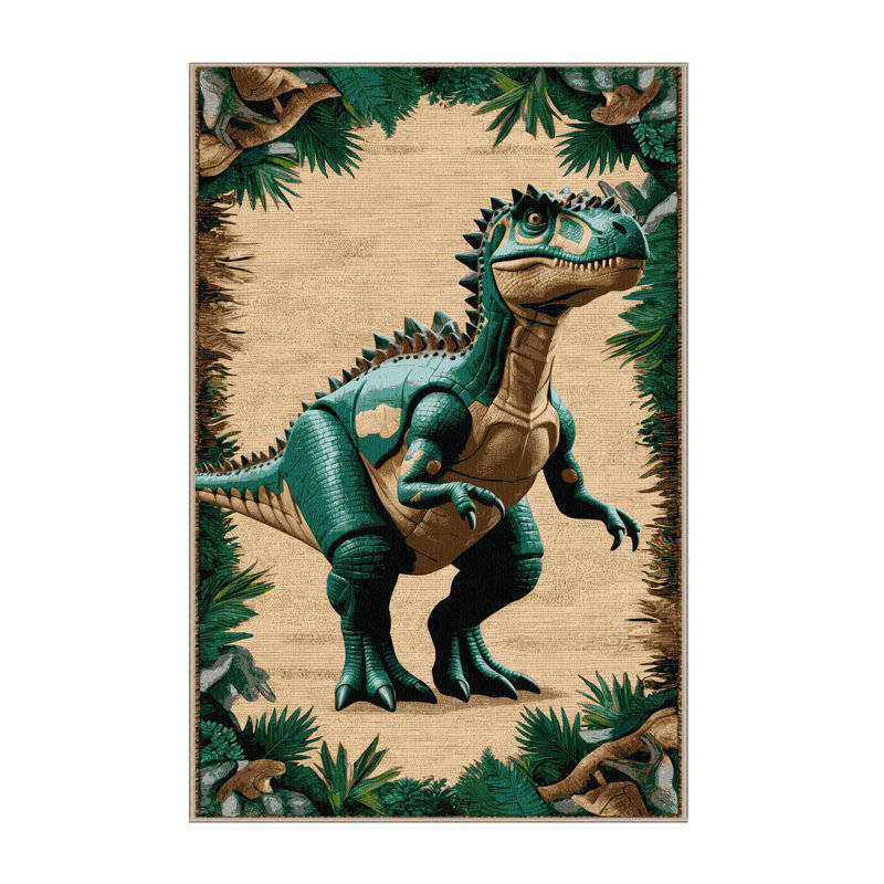 Tapis brun dinosaures lavable à la machine, Rectangle 8 pi x 10 pi