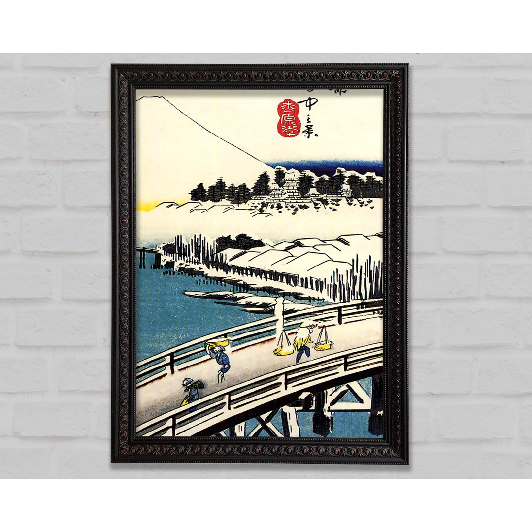 Hiroshige Eine Brücke im Schnee - Druck