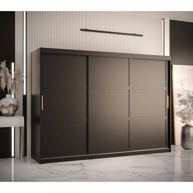 Merid 3 Door Manufactured Wood Wardrobe, Black