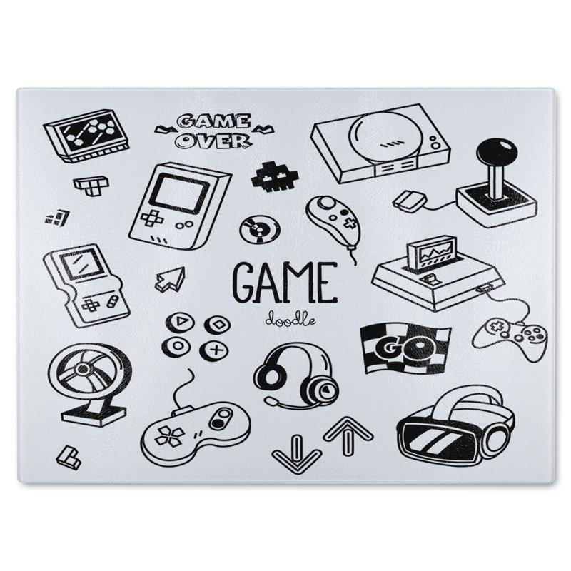 Game Doodles Glass Chopping Board, 40cm L x 28cm W