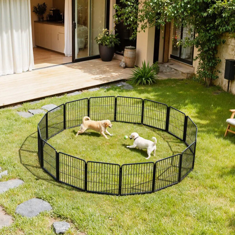 Panneaux de enclos pour chien multi-tailles en métal avec 1 porte, H 32 po x l 321,6 po, Noir