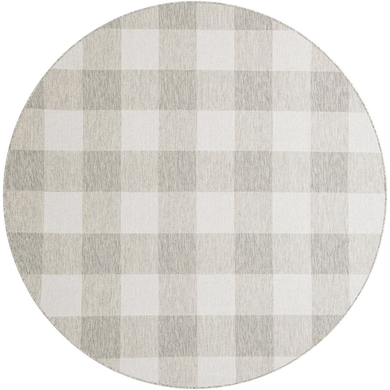 Tapis intérieur / extérieur gris Borland, Rond 7 pi 10 po
