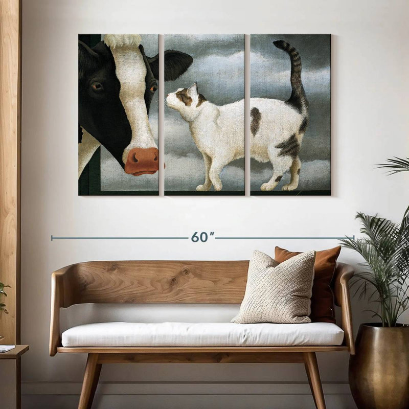 Chat et vache, H 32 po x l 50 po