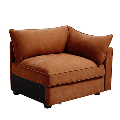 1 siège orange avec tiroir coulissant, chenille usée et tissu de style nordique, rangement autour du repose-pieds