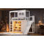 Lit mezzanine simple en bois avec garde-robe, tablettes de rangement, glissade et DEL, blanc