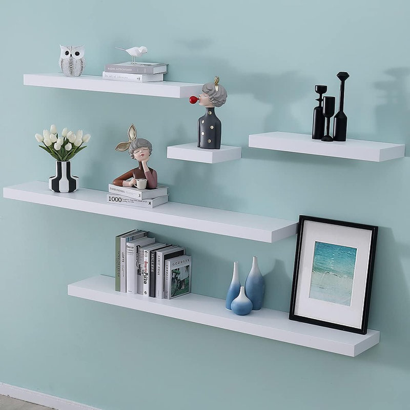 White Mission Floating Shelves For Wall, Bathroom And Bedroom, Modern Display And Book Shelves, Kitchen