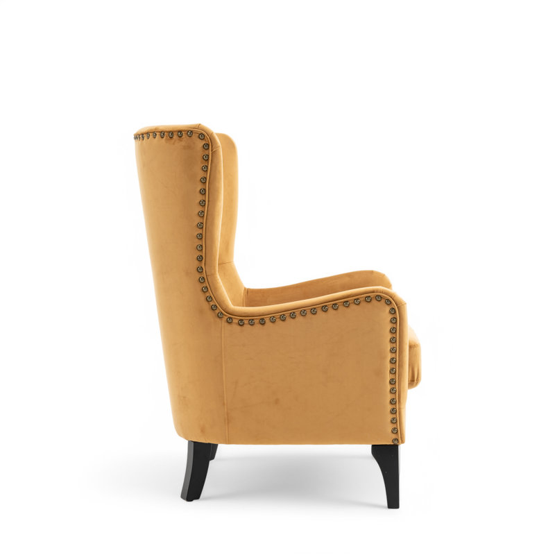 Upholstered Wingback Chair, Gold Velvet