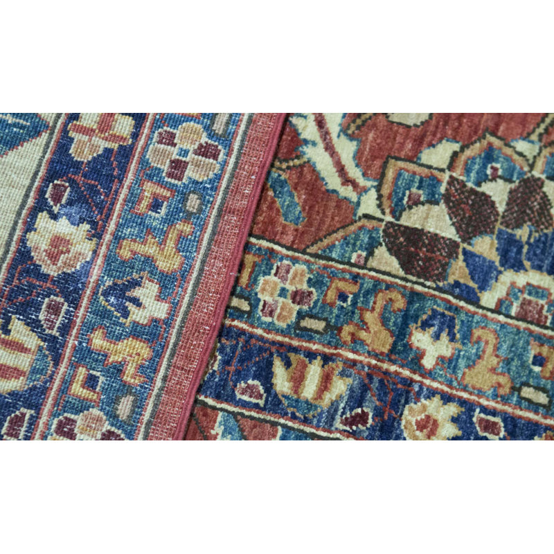 Tapis unique en laine noué à la main de haute qualité de 12 pi 1 po x 14 pi 10 po rouge / ivoire / bleu