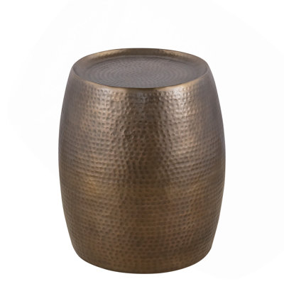 Table de bout Table d'appoint en aluminium moderne et contemporain de 21 po de hauteur avec motif martelé à la main brillant antique.